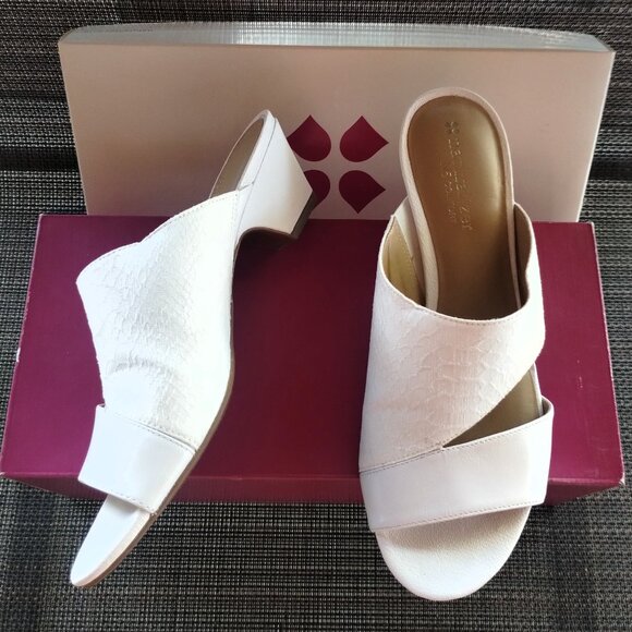 Naturalizer N5 Comfort White Leather Slide Heels Size 7 - Picture 2 of 3
